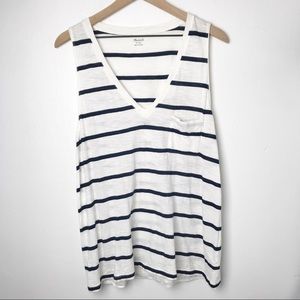 Madewell Navy White Striped V-neck Tank Top XL